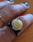 Winter white rose ring with green wire and lave rocks for aromatherapy