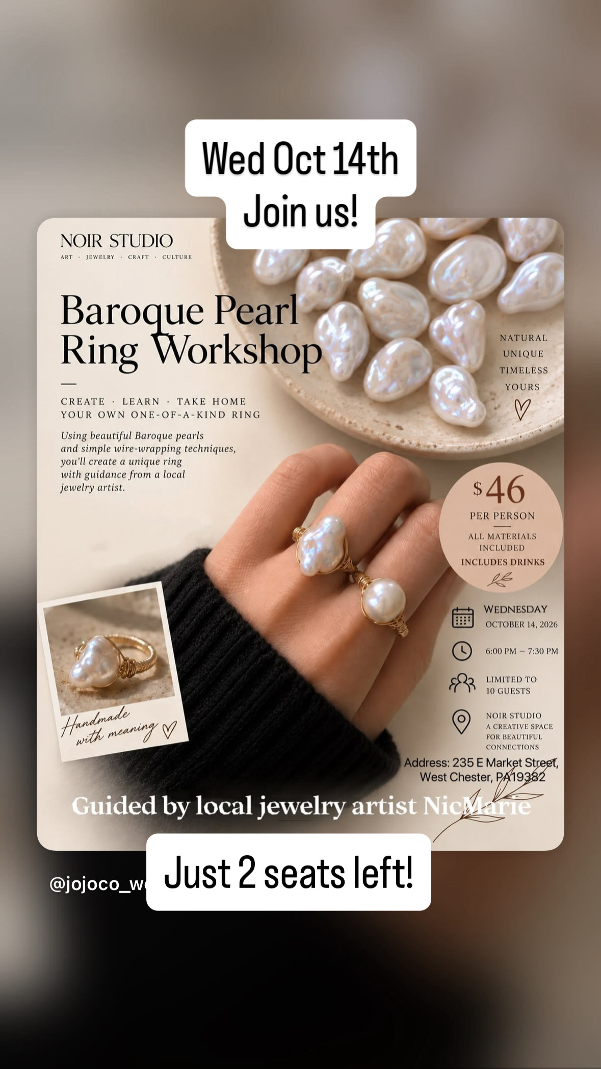 Join us! Just 2 seats left in West Chester, PA ring jewelry workshop Oct 14 2026